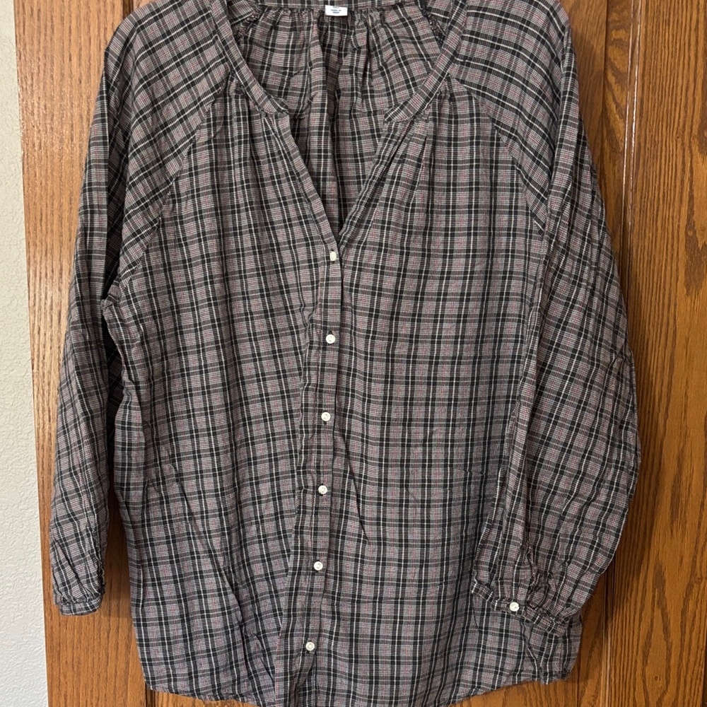 Old Navy Women's Plaid 3/4 Sleeve Blouse - Black and Pink